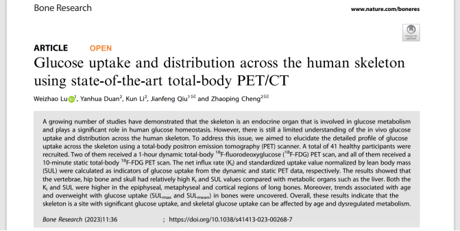 医院程召平团队在Nature系列期刊《Bone Research》发表全身PETCT人类骨骼葡萄糖代谢研究成果