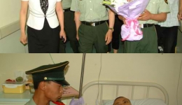 山东省消防官兵来我院看望被他们救出的压在废墟下100多小时的四川伤员周蓉