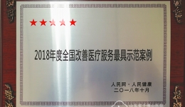 我院荣获国家卫生健康委“2018年度全国改善医疗服务最具示范案例”荣誉称号